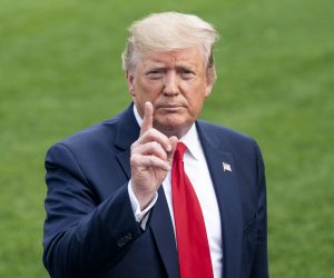 epa07656707 US President Donald J. Trump speaks to the media as he departs the White House for a campaign event in Florida in Washington, DC, USA, 18 June 2019. President Trump is travelling to Orlando to launch his 2020 re-election campaign. Prior to leaving the White House, the President spoke about Patrick Shanahan, who withdrew from consideration to be Trump's permanent defense secretary. He also spoke about tariffs, immigration, and growing tensions with Iran.  EPA/JIM LO SCALZO
