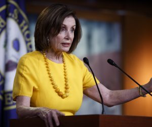 epa07660855 Speaker of the House Nancy Pelosi responds to a question from the news media during a press conference in the US Capitol in Washington, DC, USA, 20 June 2019. Pelosi responded to questions on the downing of a US drone by Iran. Media reports on 20 June 2019 state that Iran's Islamic Revolution Guards Corps (IRGC) claim to have shot down a US spy drone over Iranian airspace, near Kuhmobarak in Iran's southern Hormozgan province. The US military has confirmed one of their drones was hit by an Iranian missile.  EPA/SHAWN THEW