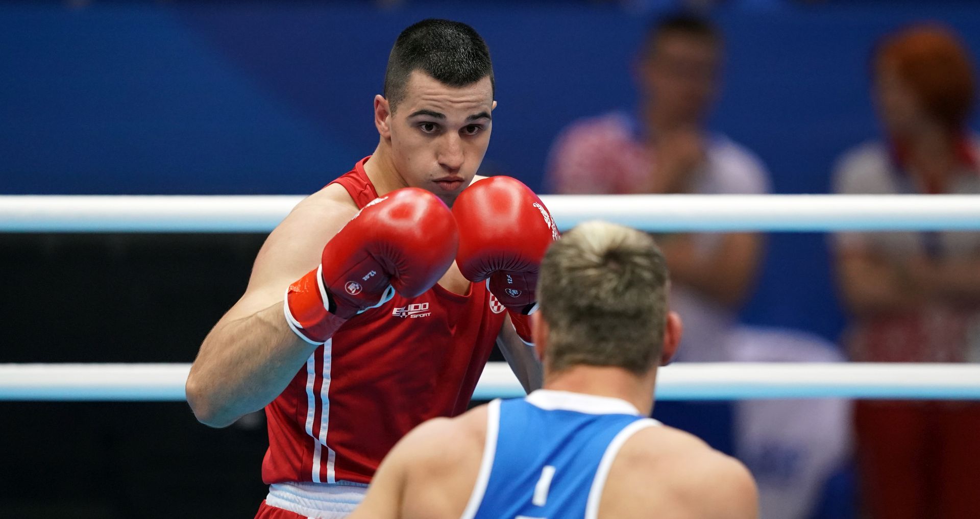 Minsk, 21.06.2019 - Hrvatski boksaè Marko Milun tijekom boksaèkog meèa u kategoriji preko 91 kilogram protiv Clemente Russoa iz Italije.
foto HINA/ Damir SENÈAR/ ds