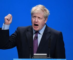 epaselect epa07666282 Former British Foreign Secretary Boris Johnson delivers a short speech to Conservative Party members at the Conservative Party leadership hustings in Birmingham, Britain, 22 June 2019. Boris Johnson and Foreign Secretary Jeremy Hunt are vying to become Britain's next Prime Minister.  EPA/ANDY RAIN