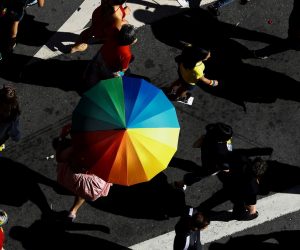 epaselect epa07669220 People participate in the 23rd edition of the LGBT Pride Parade, on Paulista Avenue in Sao Paulo, Brazil, 23 June 2019. Thousands of people gathered this Sunday at the iconic Paulista Avenue, the most emblematic street in Sao Paulo, to celebrate the LGBT Pride 2019, which in its twenty-third edition pays tribute to the 50 years of the Stonewall conflict, a milestone in the struggle for the rights of this group.  EPA/MARCELO CHELLO