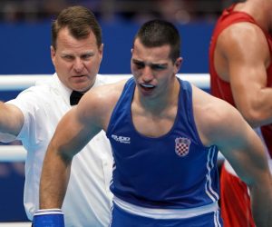 Minsk, 28.06.2019 - Hrvatski boksaè Marko Milun tijekom polufinalnog meèa u super tekoj kategoriji protiv Viktora Vykhrysta iz Ukrajine na 2. Europskim igrama Minsk 2019.
foto HINA/ Damir SENÈAR/ ds