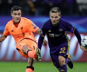 17.10.2017. stadion Ljudski vrt, Maribor, Slovenija - UEFA Liga prvaka, skupina E, 3. kolo, NK Maribor - Liverpool FC. Philippe Coutinho, Martin Milec. 
Photo: Luka Stanzl/PIXSELL