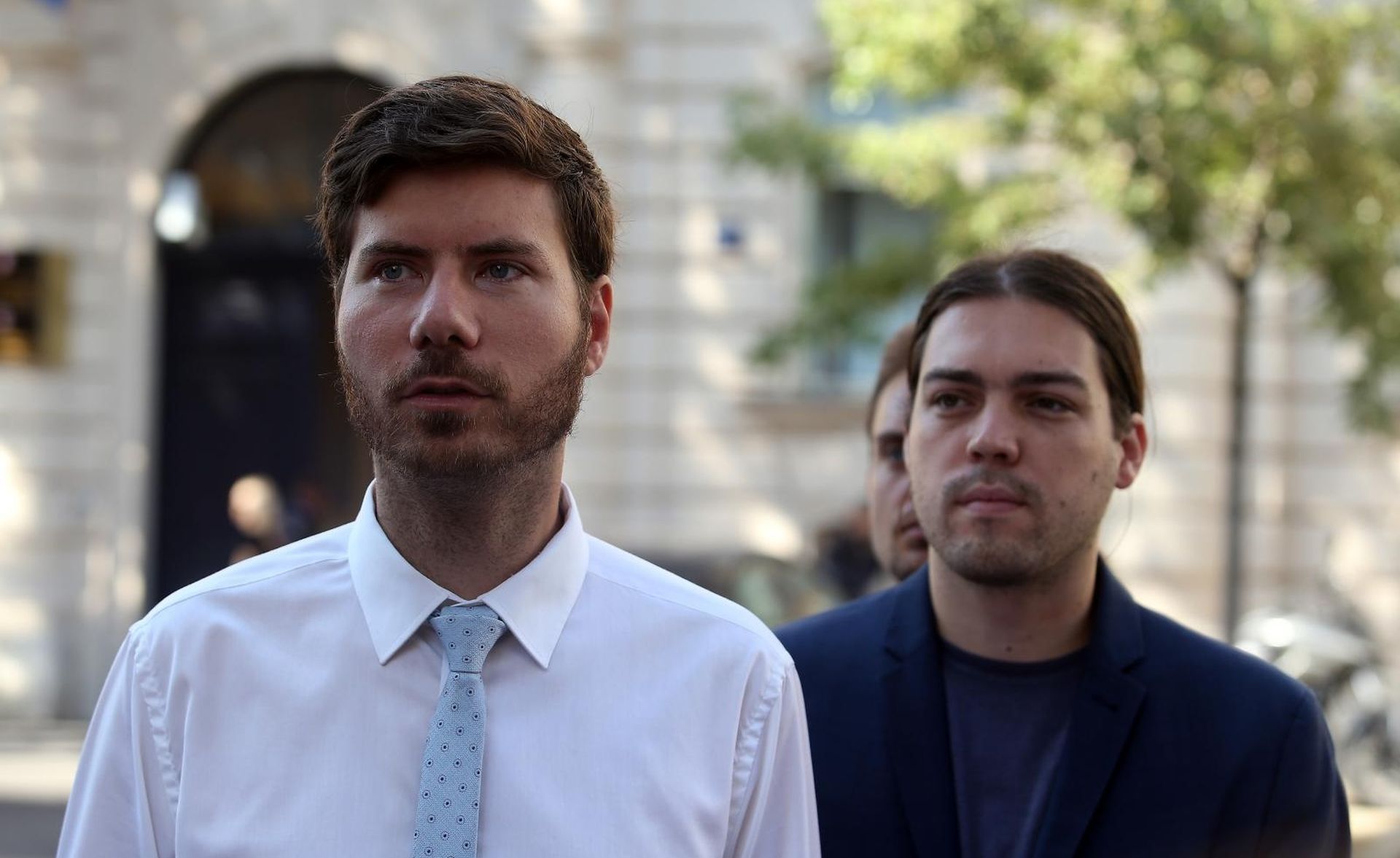 Zagreb: Konferencija Živog zida ispred zgrade DORH-a 18.09.2018., Zagreb - Zivi zid odrzao je konferenciju za novinare ispred zgrade DORH-a. Ivan Vilibor Sincic, Ivan Pernar. 
Photo: Dalibor Urukalovic/PIXSELL