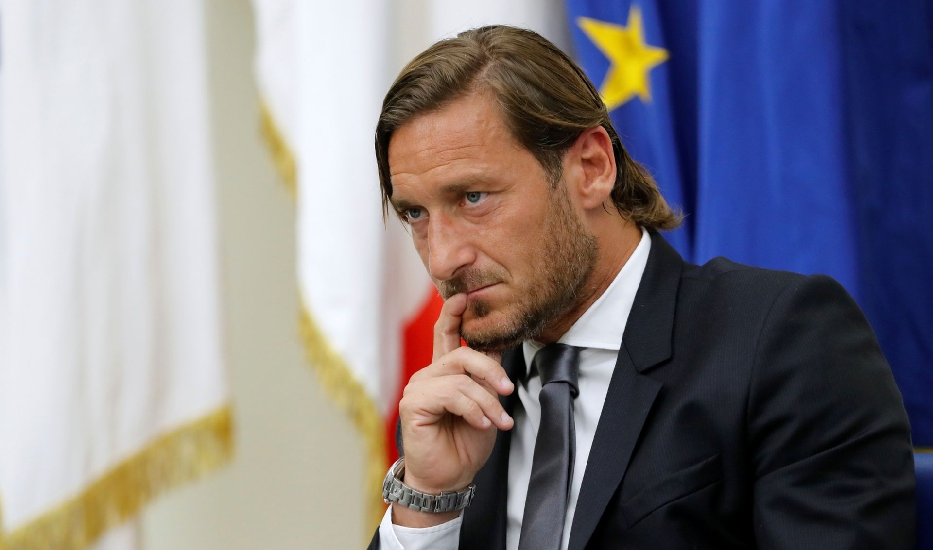 AS Roma Press Conference - Francesco Totti Soccer Football - AS Roma Press Conference - Francesco Totti - Coni Palace, Rome, Italy - June 17, 2019   AS Roma's Francesco Totti during a press conference   REUTERS/Remo Casilli REMO CASILLI