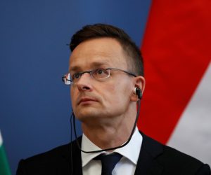 Hungarian Foreign Minister Szijjarto reacts during a news conference with South Korean Foreign Minister Kyung-wha following a boat accident, in Budapest Hungarian Foreign Minister Peter Szijjarto reacts during a news conference with South Korean Foreign Minister Kang Kyung-wha (not pictured) following a boat accident, in Budapest, Hungary, May 31, 2019. REUTERS/Bernadett Szabo BERNADETT SZABO