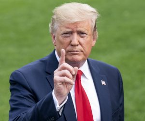 epa07656707 US President Donald J. Trump speaks to the media as he departs the White House for a campaign event in Florida in Washington, DC, USA, 18 June 2019. President Trump is travelling to Orlando to launch his 2020 re-election campaign. Prior to leaving the White House, the President spoke about Patrick Shanahan, who withdrew from consideration to be Trump's permanent defense secretary. He also spoke about tariffs, immigration, and growing tensions with Iran.  EPA/JIM LO SCALZO