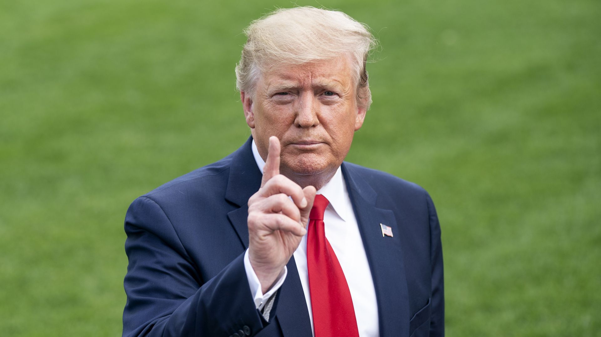 epa07656707 US President Donald J. Trump speaks to the media as he departs the White House for a campaign event in Florida in Washington, DC, USA, 18 June 2019. President Trump is travelling to Orlando to launch his 2020 re-election campaign. Prior to leaving the White House, the President spoke about Patrick Shanahan, who withdrew from consideration to be Trump's permanent defense secretary. He also spoke about tariffs, immigration, and growing tensions with Iran.  EPA/JIM LO SCALZO