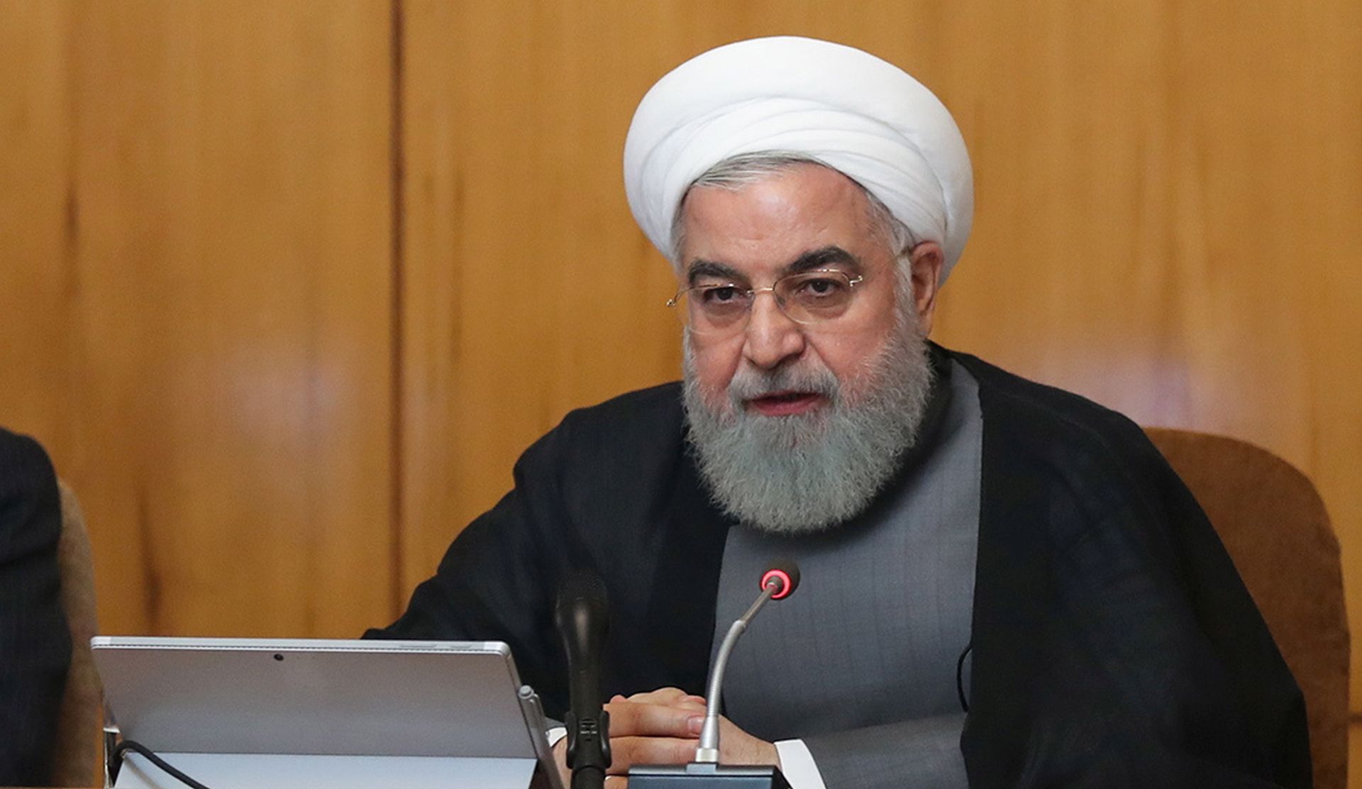 epa07674315 A handout picture made available by the presidential office shows, Iranian president Hassan Rouhani speaks during the cabinet meeting in Tehran, Iran, 26 June 2019. according to a media report, Iran's announcement that it expects to break limits on its stockpile on enriched uranium in next few days in relation to the US imposed anther sanctions on Iran, a move Tehran declared closed the door to diplomacy with the US  EPA/HO HANDOUT  HANDOUT EDITORIAL USE ONLY/NO SALES