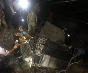 epa07686939 Soldiers of the Turkish army and northern Cypriot forces inspect the site where a missile allegedly fired from Syria landed overnight in the Turkish occupied north village of Tashkent (also known as Vouno), Cyprus, 01 July 2019. According to media reports, a Syrian anti-aircraft missile that missed its target landed in North Cyprus. No causalities reported in the incident. The missile is believed to have been launched to intercept alleged Israeli airstrikes.  EPA/STRINGER