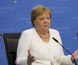 epa07687030 German Chancellor Angela Merkel (during a Special European Council in Brussels, Belgium, 01 July 2019. Heads of states or governments from the EU are continuing discussions on the possible candidates for the heads of EU institutions, namely European Council President, President of the European Commission, High Representative of the Union for Foreign Affairs and Security Policy (Foreign Policy Chief), and President of the European Central Bank.  EPA/OLIVIER HOSLET