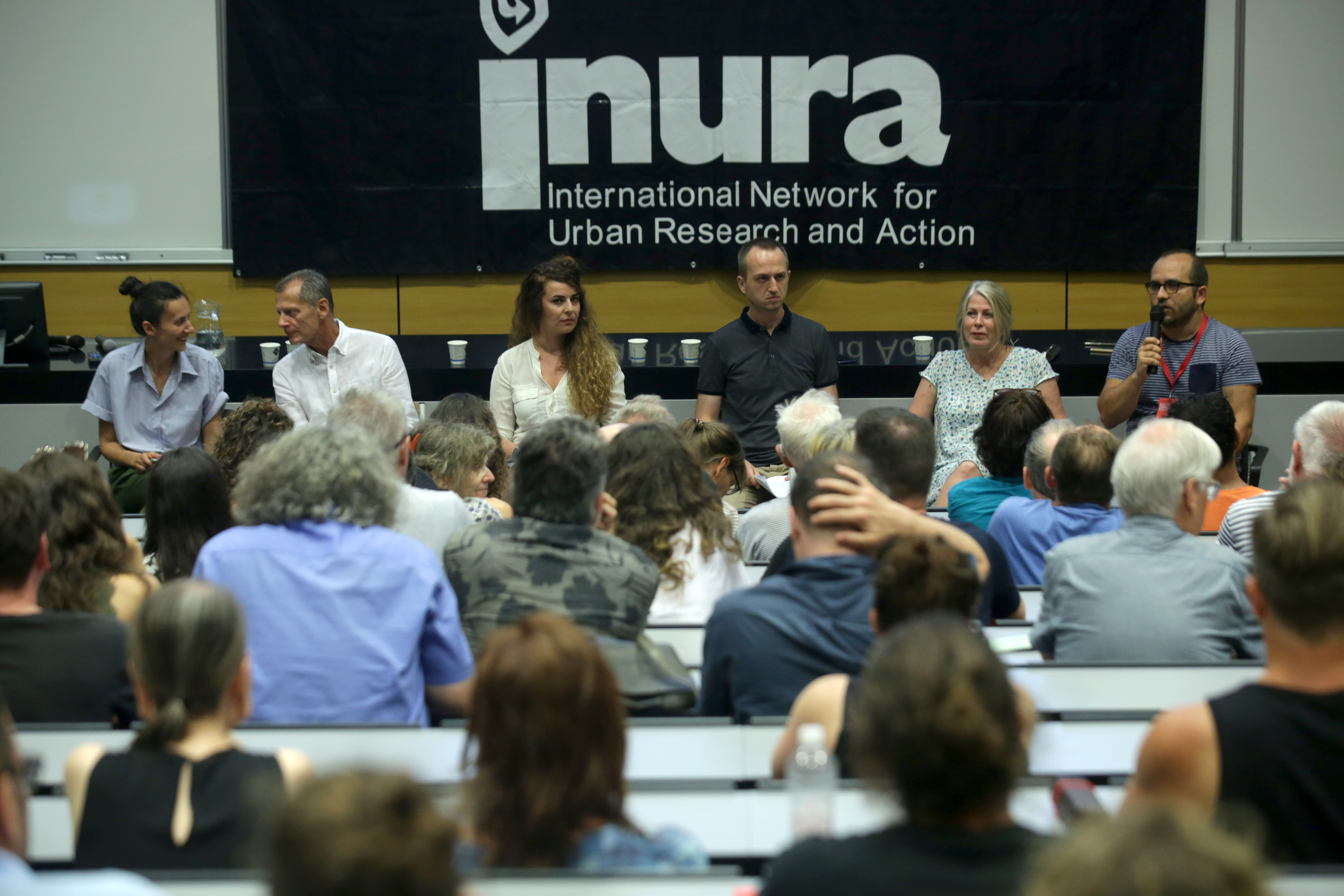 Zagreb, 02.07.2019 - Zelena akcija, Pravo na grad i Institut za političku ekologiju organizirali su javnu tribinu “Zagrebački Projekt Manhattan” u sklopu međunarodne  
konferencije INURA (International Network for Urban Research and  
Action). Na tografiji Tihomir Jukić, Iva Čukić, Bernard Ivićić, Kate Shaw.  Foto HINA/ Daniel KASAP/ dkas