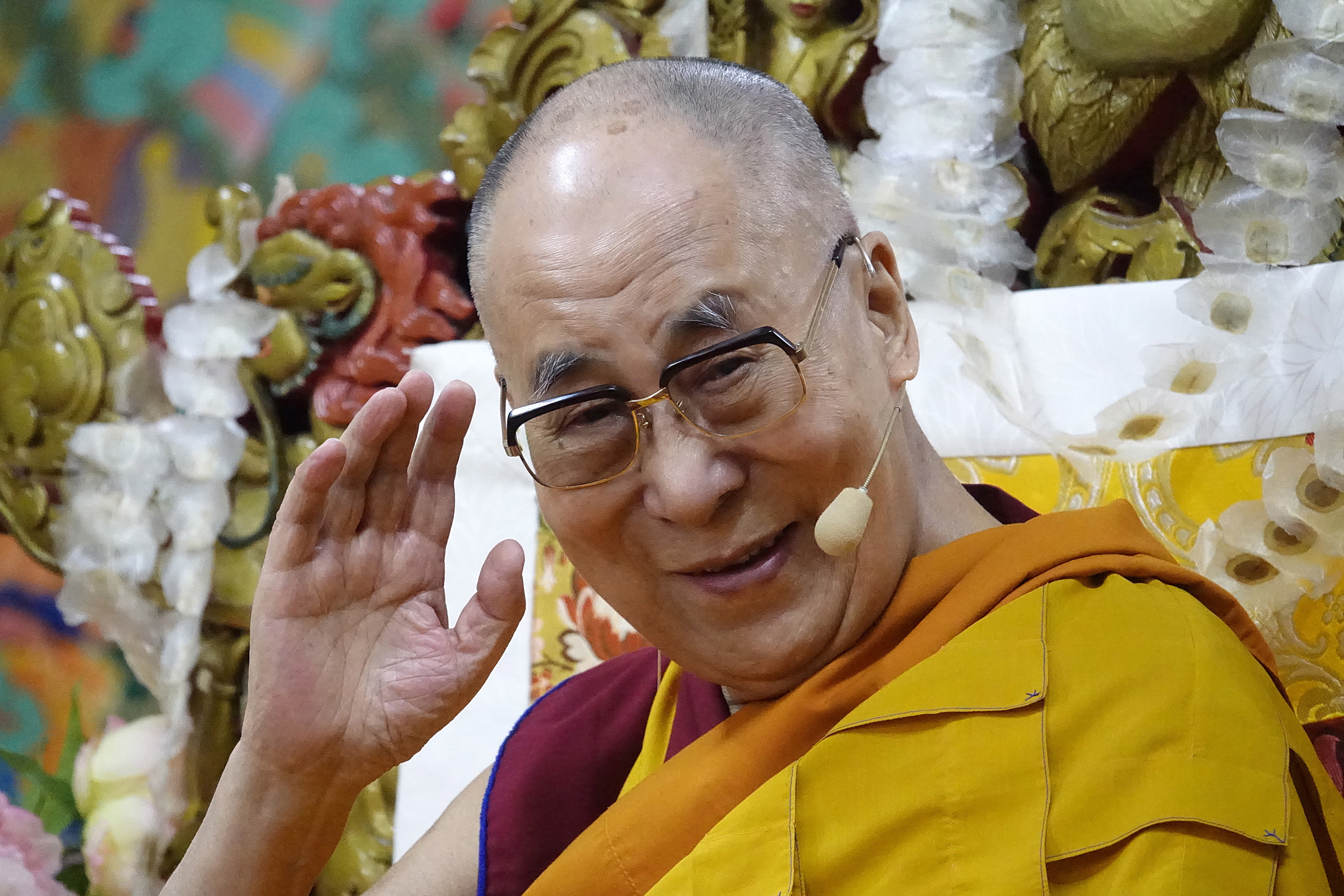 epa07696858 Tibetan spiritual leader the Dalai Lama attend a Long Life offering prayer given to him by former staff of the Central Tibetan Administration at the main Buddhist temple of Tsuglagkhang, near the town of Dharamsala, India, 05 July 2019. according to media reports, Dalai Lama announced that he is deeply sorry’ after an outcry from Twitter users over his tweet that female successor should be very attractive.  EPA/SANJAY BAID