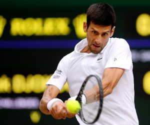 epa07716695 Novak Djokovic of Serbia in action against Roger Federer of Switzerland during their  Men's final match for the Wimbledon Championships at the All England Lawn Tennis Club, in London, Britain, 14 July 2019. EPA/Laurence Griffiths / POOL EDITORIAL USE ONLY/NO COMMERCIAL SALES *** Local Caption *** LONDON, ENGLAND - JULY 13: Serena Williams of The United States and Simona Halep of Romania embrace after their Ladies' Singles final during Day twelve of The Championships - Wimbledon 2019 at All England Lawn Tennis and Croquet Club on July 13, 2019 in Lo