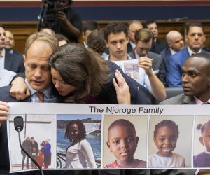 epa07722806 Democratic Representative from Minnesota Angie Craig (C) greets Ethiopian Airlines Flight 302 Boeing 737 MAX 8 crash victims family members Michael Stumo (L) and Paul Njoroge (R) during a hearing of the House Transportation and Infrastructure Committee's Aviation Subcommittee on the 'State of Aviation Safety' in the Rayburn House Office Building at the Capitol in Washington, DC, USA, 17 July 2019. Ethiopian Airlines Flight 302 crashed on 10 March 2019 killing all 157 people aboard. The Boeing 737 MAX 8 continues to be grounded worldwide.  EPA/ERIK S. LESSER