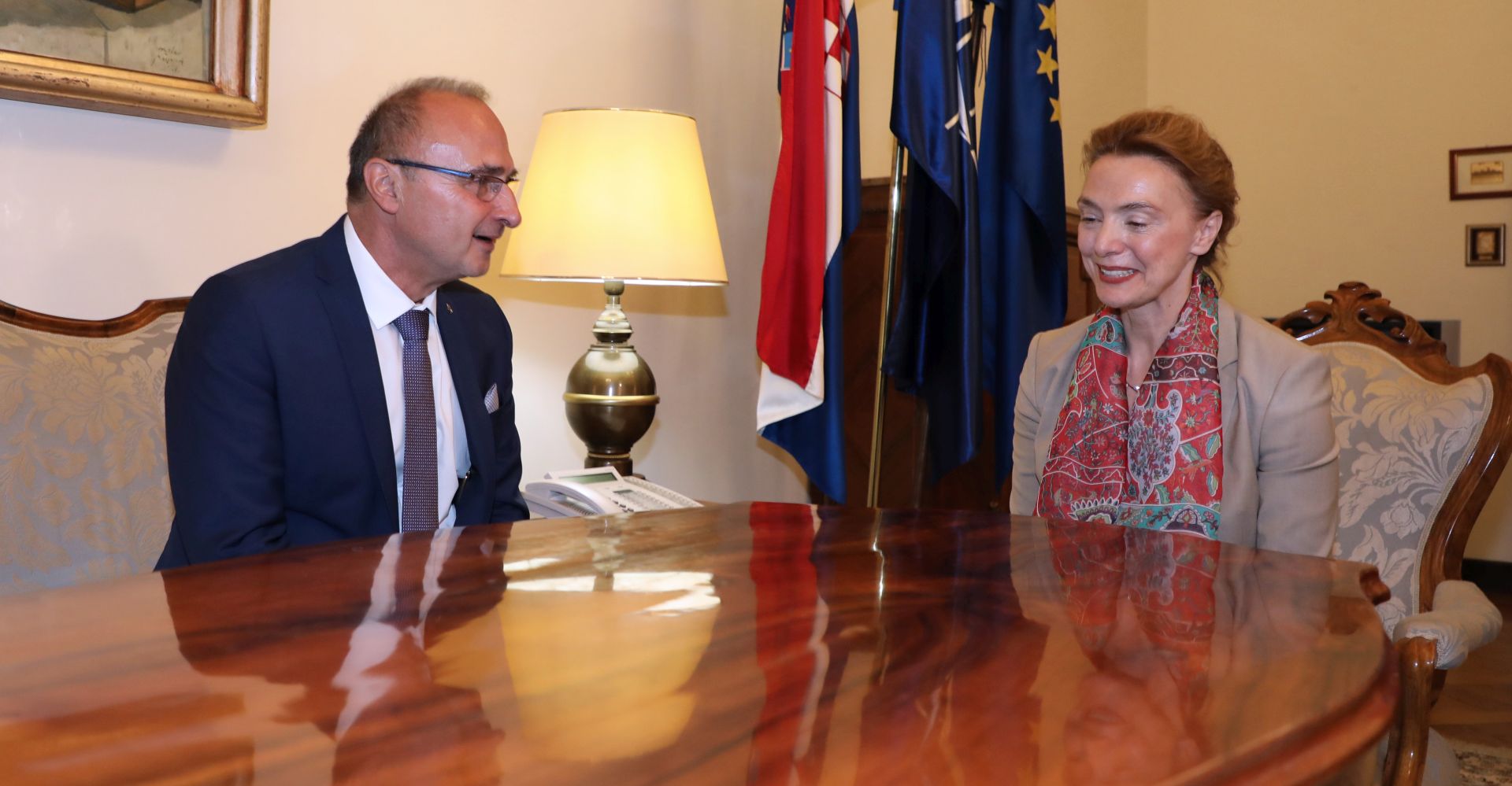 Zagreb, 19.07.2019 - Primopredaja dunosti ministra u Ministarstvu vanjskih i europskih poslova izmeðu Marije Pejèinoviæ Buriæ i Gordana Grliæa Radmana.
foto HINA/ Admir BULJUBAIÆ/ ik
