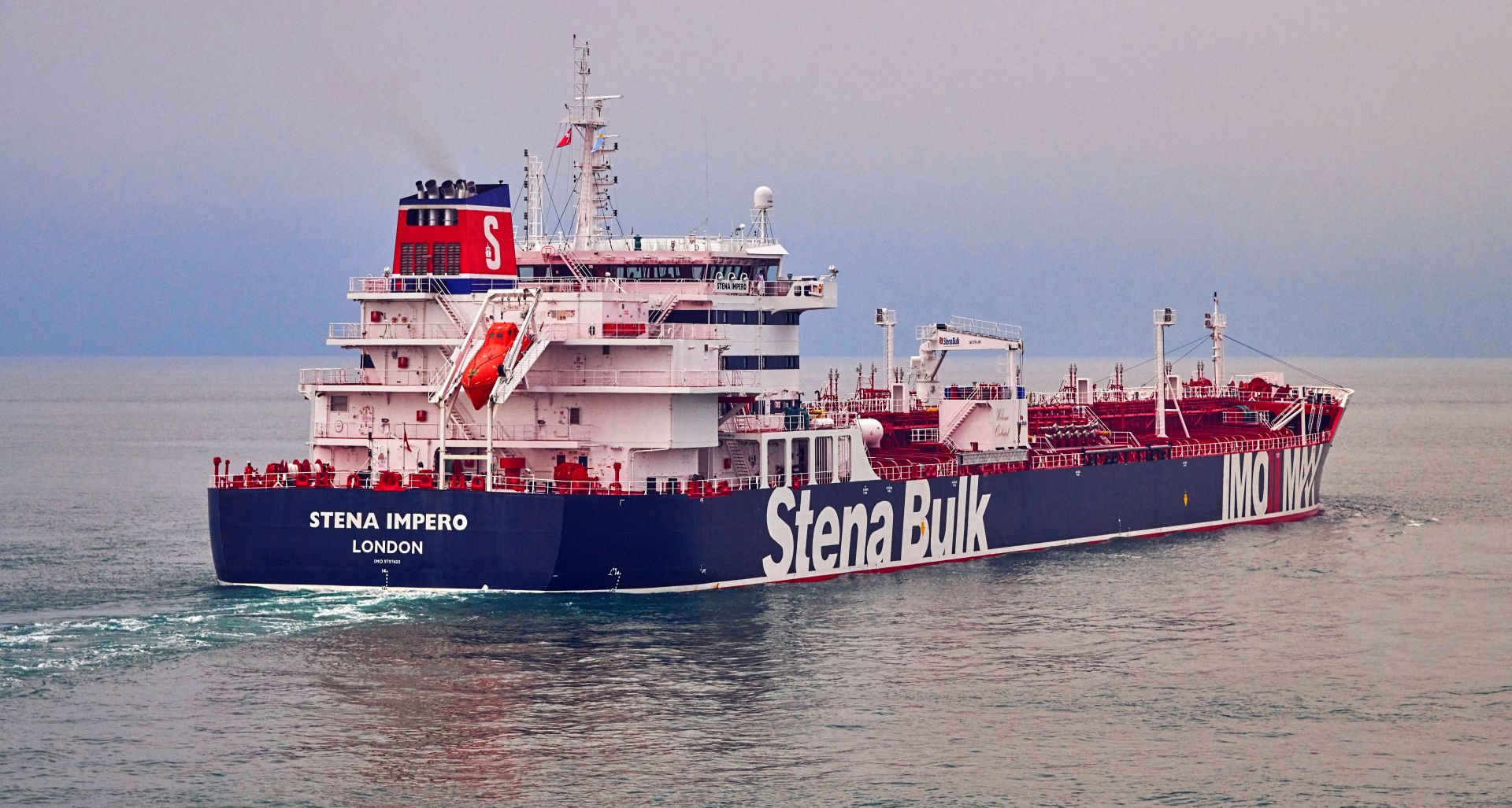 epa07727990 An undated handout photo made available by Stena Bulk shows British registered oil tanker 'Stena Impero' at sea. According to reports on 19 July 2019, Iranian Revolutionary Guard Corps (IRGC) claims to have seized Stena Impero at the Strait of Hormuz with 23 crew on board. Stena Bulk has issued a statement that 'UK registered vessel Stena Impero was approached by unidentified small crafts and a helicopter during transit of the Strait of Hormuz while the vessel was in international waters. We are presently unable to contact the vessel which is now heading north towards Iran.'  EPA/TOMMY CHIA / STENA BULK / HANDOUT  HANDOUT EDITORIAL USE ONLY/NO SALES