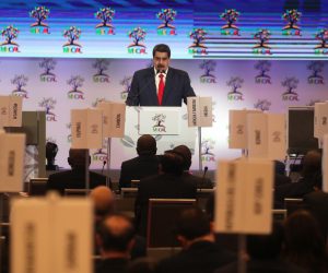 epa07730194 Venezuelan President Nicolas Maduro speaks during the meeting of the Non-Aligned Movement (NAM) coordination bureau, in Caracas, Venezuela, 20 July 2019.  EPA/Miguel Gutierrez