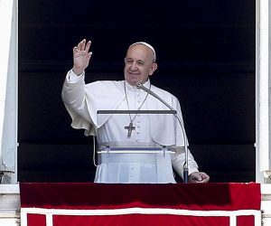 epa07731144 Pope Francis delivers his message during the Angelus prayer in St. Peter's Square, at the Vatican, July 21, 2019.  EPA/FABIO FRUSTACI