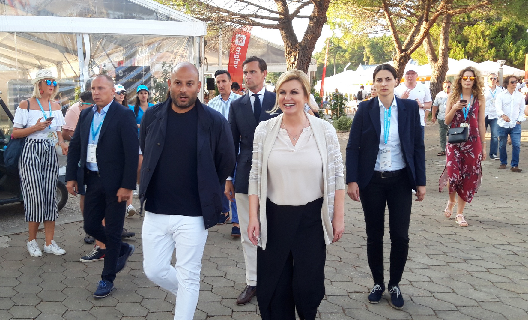 Umag, 21.07.2019 - Predsjedmica RH Kolinda Grabar-Kitaroviæ stigla je u Umag gdje æe nazoèiti finalu ATP turnira "Plava laguna Croatia Open Umag 2019". foto HINA/ Daniel SPONZA/ ik