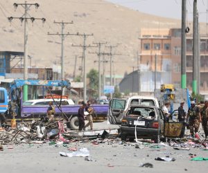 epa07739146 Afghan security forces inspect the scene of a suicide attack in Kabul, Afghanistan, 25 July 2019. A series of three back-to-back bombs in the Afghan capital Kabul on 25 July left at least seven people dead and 21 wounded, officials said.  EPA/JAWAD JALALI