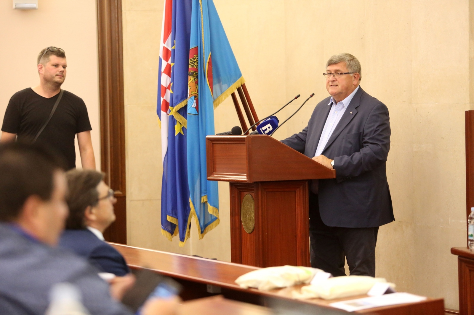 03.07.2019., Rijeka - Zavrsna konferencija projekta GreenerSites odrzava se u Gradskoj vijecnici. Goste su pozdravili Vojko Obersnel (gradonacelnik), Denis Vukorepa (Lucka uprava) i Paola Ravenna (Grad Venecija).
Photo: Goran Kovacic/PIXSELL