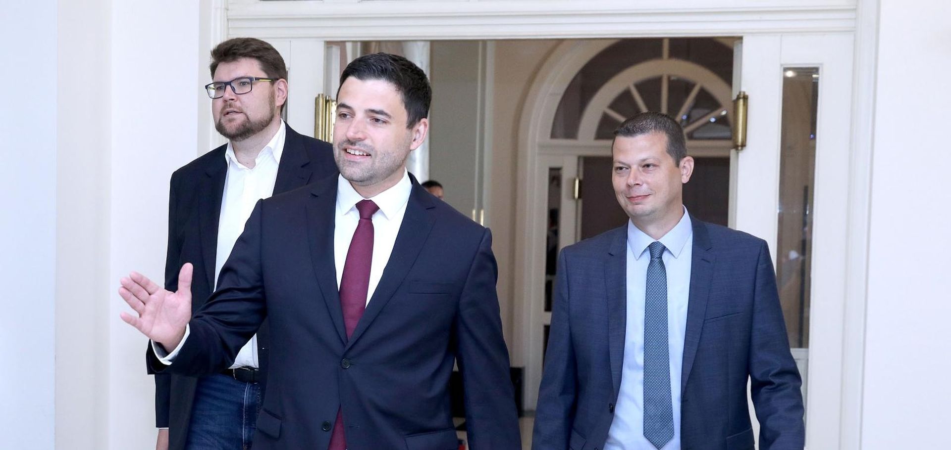 03.07.2019., Zagreb - Na konferenciji za medije u Saboru o prijedlogu za pokretanje pitanja povjerenja ministru uprave Lovri Kuscevicu govorili su SDP-ovi zastupnici Davor Bernardic, Pedja Grbin i Sasa Djujic.
Photo: Patrik Macek/PIXSELL