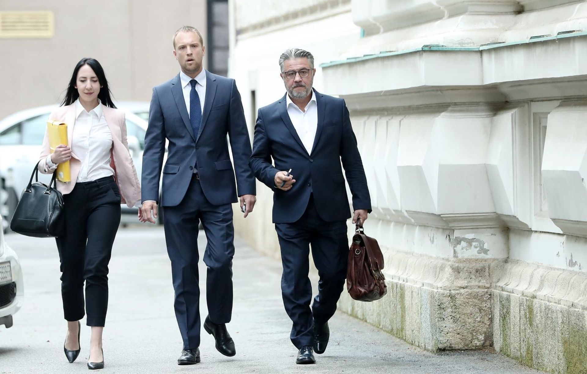 09.07.2019., Zagreb - Zupanijski sud. Kod sutkinje Sanje Mazalin odrzano je pripremno rociste u predmetu protiv Tomislava Sauche i Sandre Zeljko. Doalzak Tomislava Sauche i odvjetnika Darka Marzica u zgradu suda. Photo: Sanjin Strukic/PIXSELL