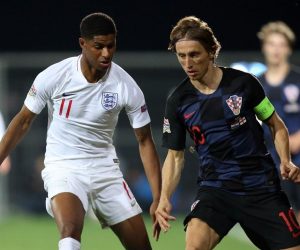 12.10.2018., Rujevica, Rijeka - Liga nacija, Hrvatska - Engleska. Marcus Rashford, Luka Modric 
Photo: Nel Pavletic/PIXSELL