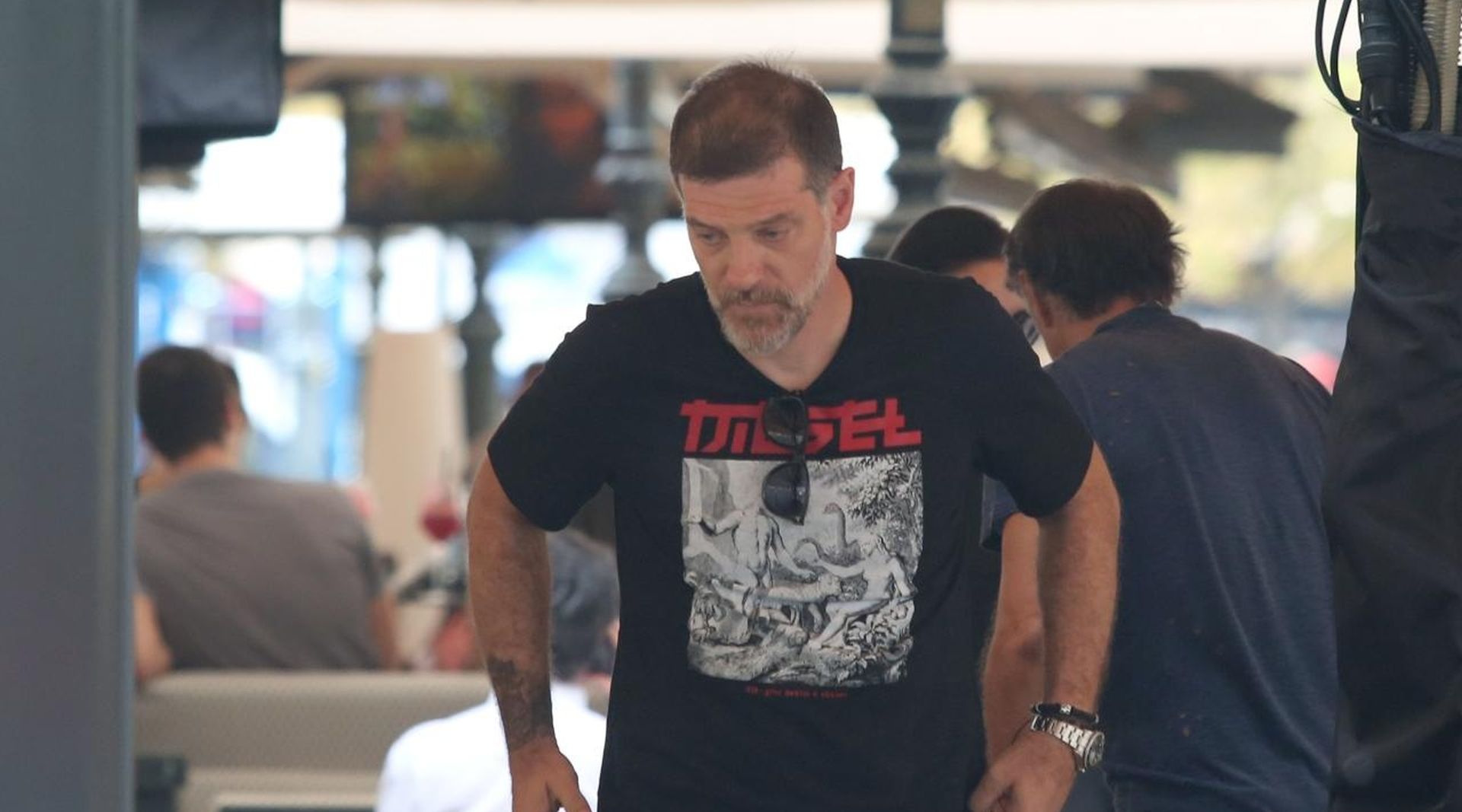 14.09.2018., Zagreb - Slaven Bilic i njegova trudna zarucnica Ivana Djeldum nasli se na kavi u kaficu Buldog u Bogovicevoj ulici s Robertom Prosineckim, Nikolom Jurcevicem i Zvonimirom Soldom. Photo: Luka Stanzl/PIXSELL