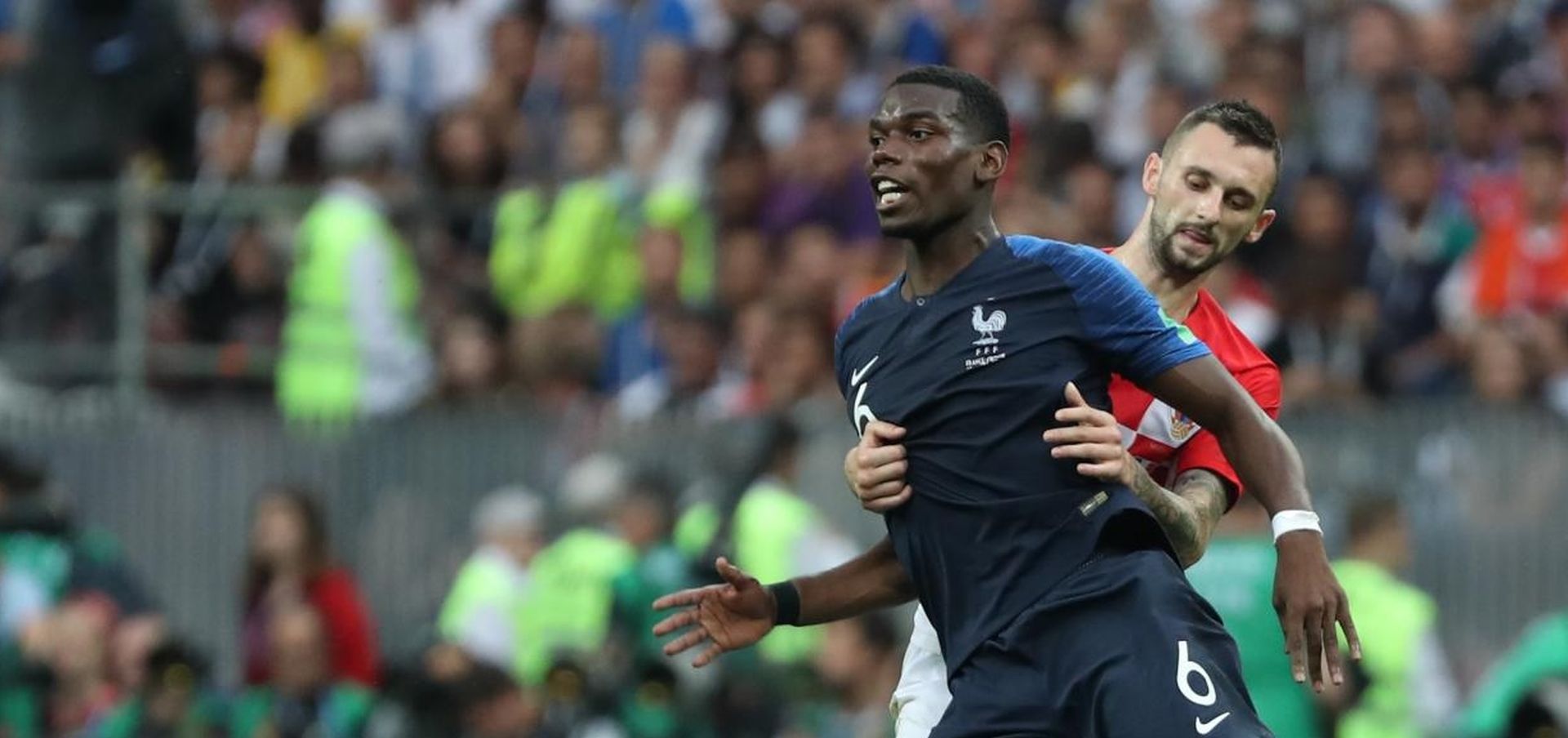 15.07.2018., stadion Luznjiki, Moskva, Rusija - Svjetsko nogometno prvenstvo 2018., finale, Francuska - Hrvatska. Paul Pogba, Marcelo Brozovic. Photo: Igor Kralj/PIXSELL