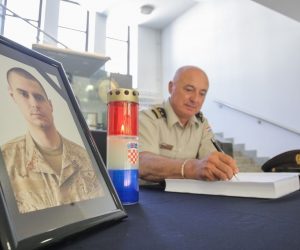 25.07.2019., Zagreb - U Ministarstvu obrane na Trgu kralja Petra Kresimira IV otvorena je Knjiga zalosti za preminulog pripadnika Hrvatske vojske. 
Photo: Tomislav Miletic/PIXSELL