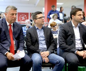 25.07.2019., Zagreb - U SDP-u je odrzan okrugli stol pod nazivom "Anitkorupcija - prekasno za rijeci, trazimo djela". Franko Vidovic, Domagoj Hajdukovic, Davor Bernardic Photo: Patrik Macek/PIXSELL