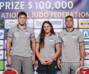 25.07.2019., Zagreb - U hotelu Panorama konferencijom za medije najavljen je zdrijeb natjecanja Grand Prix Zagreb 2019, iz serije najjacih judo turnira na svijetu. Zlatko Kumpric, Barbara Matic, Dominik Druzeta. 
Photo: Luka Stanzl/PIXSELL