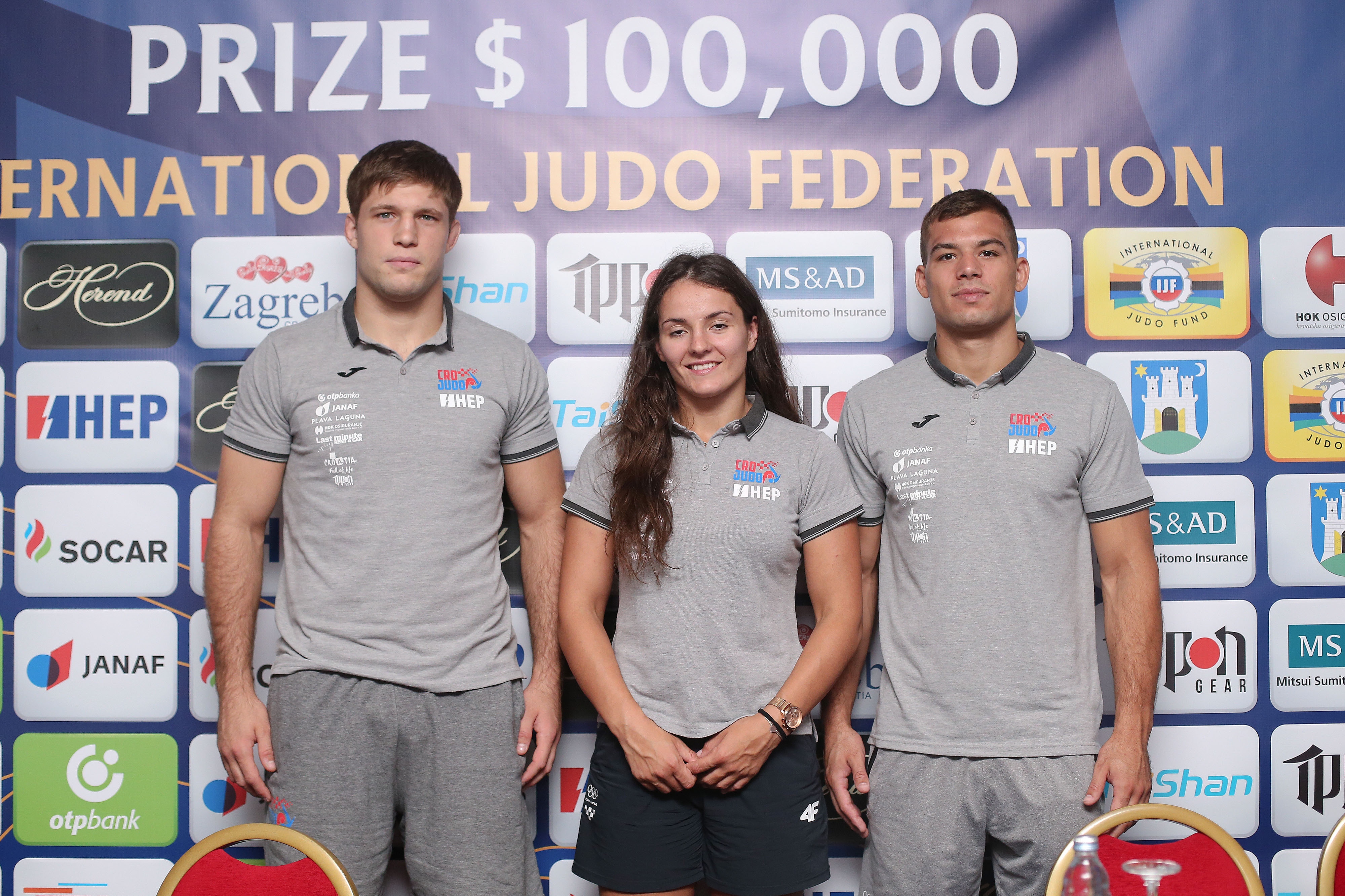 25.07.2019., Zagreb - U hotelu Panorama konferencijom za medije najavljen je zdrijeb natjecanja Grand Prix Zagreb 2019, iz serije najjacih judo turnira na svijetu. Zlatko Kumpric, Barbara Matic, Dominik Druzeta. 
Photo: Luka Stanzl/PIXSELL