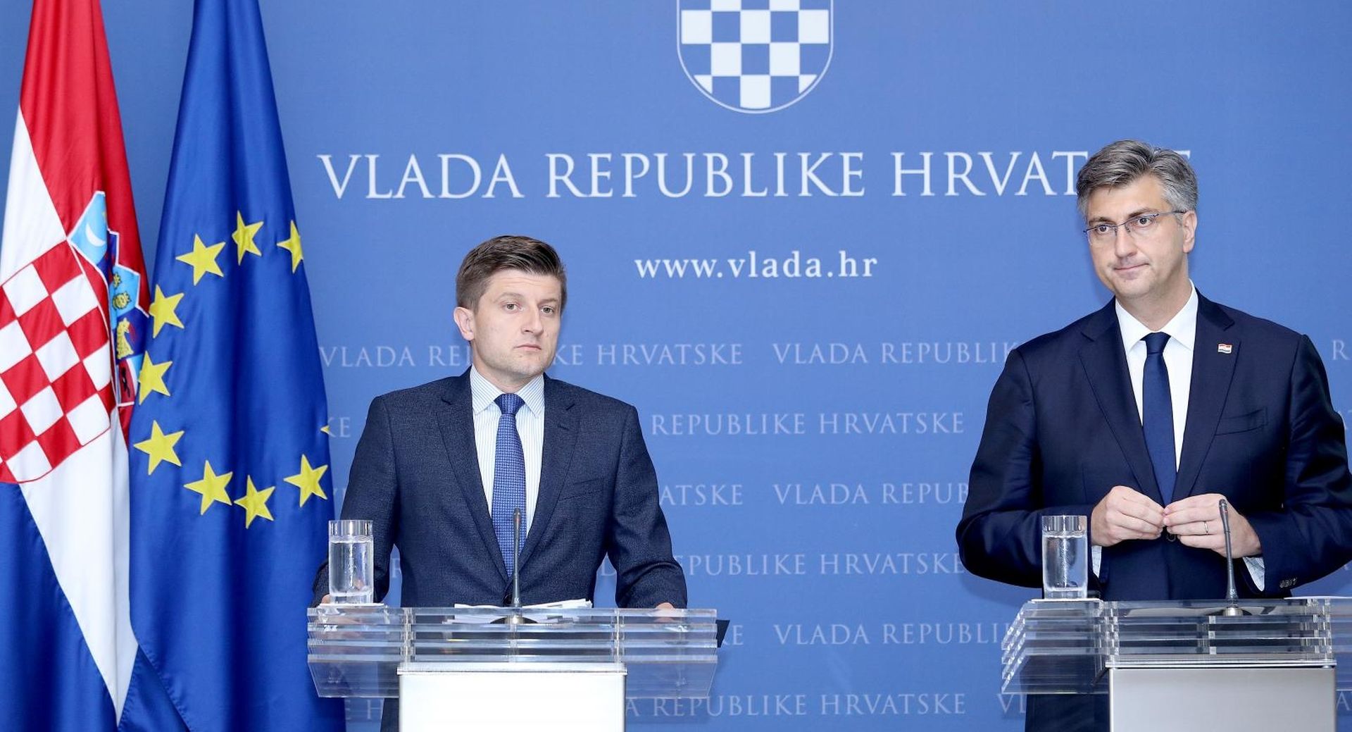 26.07.2019., Zagreb - Andrej Plenkovic i Zdravko Maric na konferenciji za medije predstavili cetvrti val porezne reforme. Photo: Patrik Macek/PIXSELL