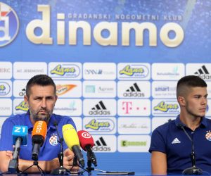 29.07.2019., stadion maksimir, Zagreb - Konferencija za medije GNK Dinamo uoci uzvratne utakmice 2. pretkola UEFA Lige prvaka FC Saburtalo - GNK Dinamo. Trener Dinama Nenad Bjelica i Dino Peric. 
Photo: Luka Stanzl/PIXSELL
