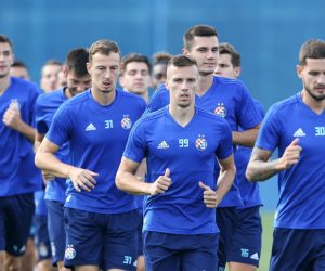 29.07.2019., stadion maksimir, Zagreb - Trening nogometasa Dinama uoci uzvratne utakmice 2. pretkola UEFA Lige prvaka protiv Saburtala. Mislav Orsic, Petar Stojanovic, Marko Leskovic. 
Photo: Luka Stanzl/PIXSELL
