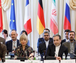 epa07745544 EU director Helga Schmid (L) and Iranian Deputy-Foreign Ministers Abbas Araghchi (R) attend an extraordinary JCPOA Joint Commission meeting at the Palais Coburg, in Vienna, Austria, 28 July 2019. The JCPOA Joint Commission meeting at a Political Directors' level is chaired on behalf of European Union High Representative Federica Mogherini by European External Action Service (EEAS) Secretary General Helga Maria Schmid and is attended by E3/EU+2 (Germany, France, the United Kingdom, China, Russia) and Iran.  EPA/FLORIAN WIESER