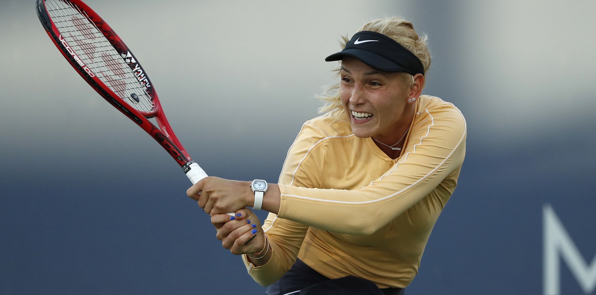 epa07752833 Donna Vekic of Croatia in action against Victoria Azarenka of Belarus during the Silicon Valley Classic tennis tournament at San Jose State University in San Jose, California, USA, 01 August 2019.  EPA/JOHN G. MABANGLO