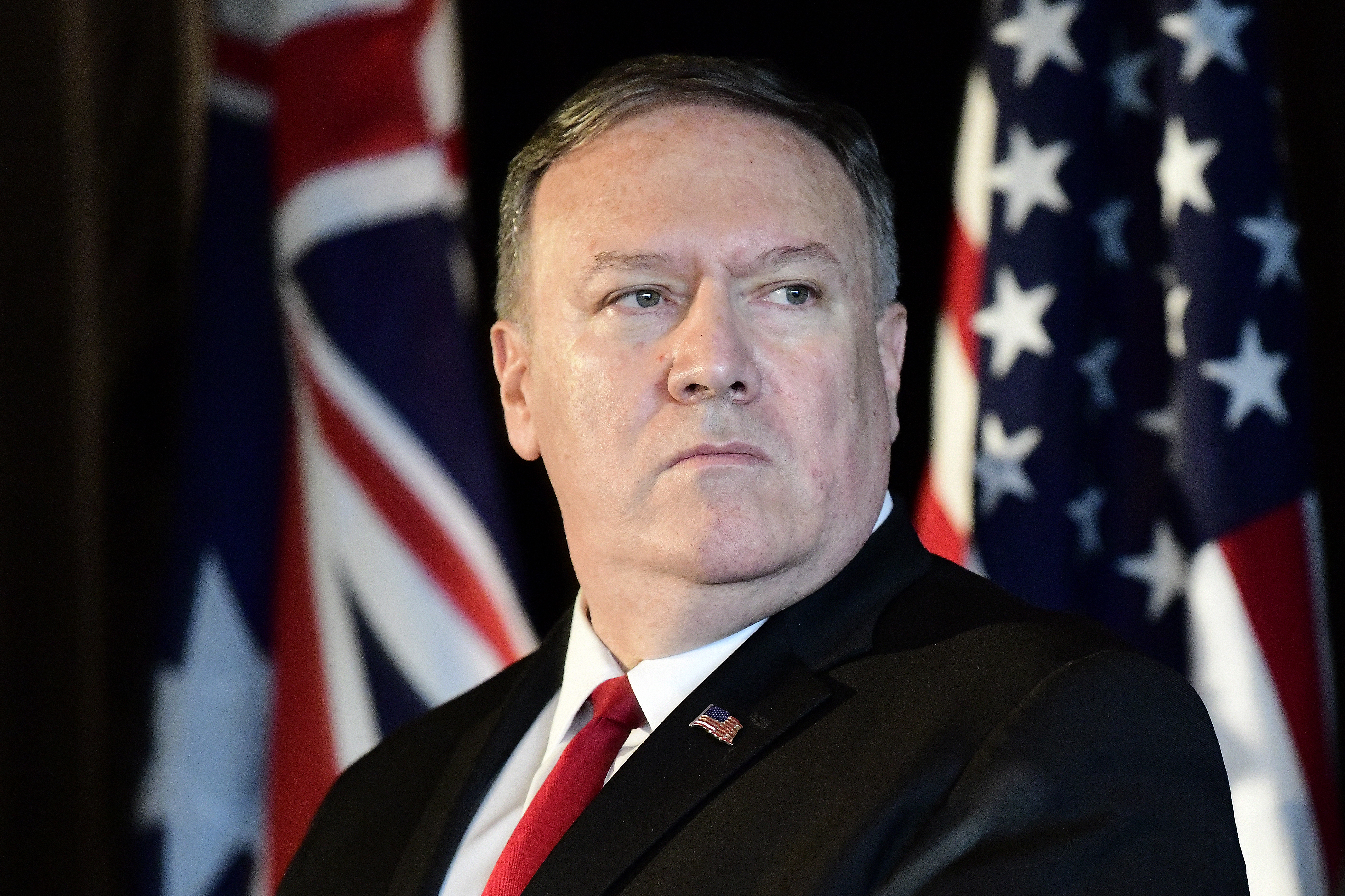 epa07755942 US Secretary of State Mike Pompeo during a joint media conference for the Australia-United States Ministerial Consultations (AUSMIN) at State Parliament, in Sydney, New South Wales, Australia, 04 August 2019.  EPA/BIANCA DE MARCHI  AUSTRALIA AND NEW ZEALAND OUT