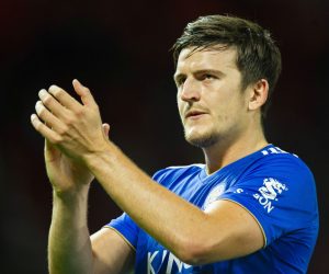 epa07757772 epa07753964 (FILE) - Leicester City's Harry Maguire reacts during the English Premier League soccer match between Manchester United and Leicester City at Old Trafford in Manchester, Britain, 10 August 2018 (re-issued 02 August 2019). Manchester United confirmed 05 August 2019 the transfer of Maguire from Leicester City. The 87 million euro deal means that the 26-year-old Maguire becomes the world's most expensive defender.  EPA/PETER POWELL *** Local Caption *** 54545601