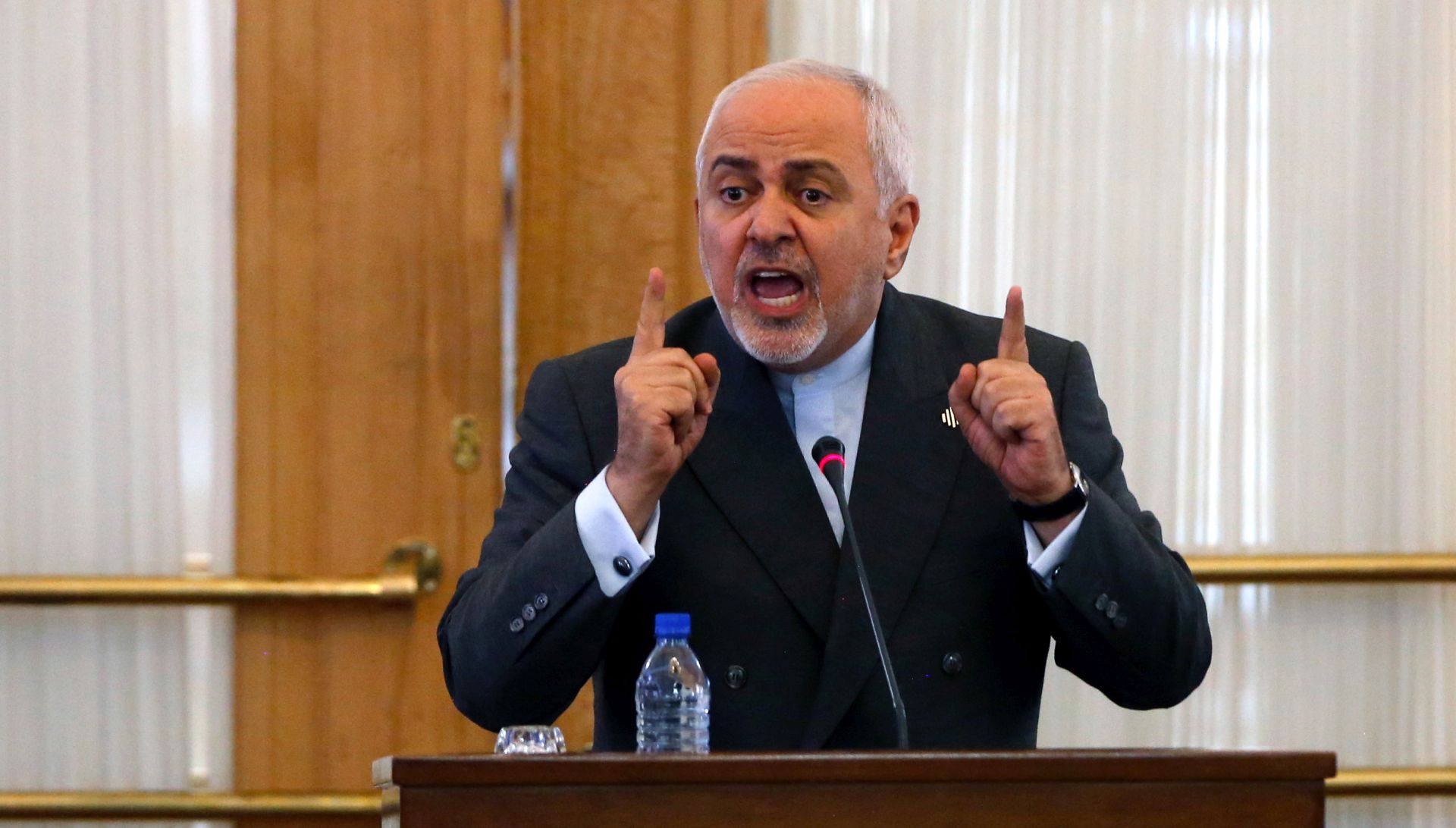 epa07757745 Iranian Foreign Minister Mohammad Javad Zarif speaks during a press conference in Tehran, Iran, 05 August 2019. According to Iranian media reports, Zarif criticized US sanctions against him, saying that imposing sanction on a country’s foreign minister means 'failure in negotiations'. The US Department of the Treasury's Office of Foreign Assets Control (OFAC) announced on 31 July 2019 that the United States imposed sanctions against Iranian Foreign Minister Mohammad Javad Zarif. The move, following sanctions targeting Iran's Supreme Leader Ayatollah Ali Khamenei in late June 2019, is part of Washington's campaign to put pressure on Tehran amid heightened tensions since the US unilaterally withdrew from the landmark 2015 nuclear deal last year.  EPA/STR
