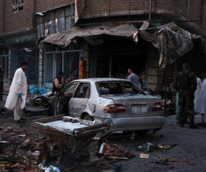 epa07758248 Afghan security officials inspect the scene of a bomb blast in Herat, Afghanistan, 05 August 2019. At least four people were killed and 25 others injured when a bomb exploded in Herat.  EPA/JALIL REZAYEE