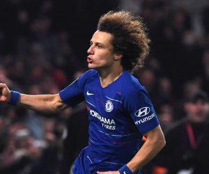 epa07761743 (FILE) - Chelsea David Luiz celebrates scoring the winning penalty during the Carabao League Cup semi final second leg soccer match between Chelsea and Tottenham Hotspur at Stamford Bridge stadium in London, Britain, 24 January 2019 (re-issued 08 August 2019). Arsenal London are said to have agreed a deal to sign David Luiz from Chelsea for a fee of around £8 million (€8,67 million) and get it through on the Premier League transfer deadline day 08 August 2019.  EPA/NEIL HALL EDITORIAL USE ONLY.  No use with unauthorized audio, video, data, fixture lists, club/league logos or 'live' services. Online in-match use limited to 120 images, no video emulation. No use in betting, games or single club/league/player publications. *** Local Caption *** 54930509