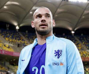 epa07770488 (FILE) - Wesley Sneijder of the Netherlands reacts after the International Friendly soccer match between Romania and the Netherlands at National Arena stadium in Bucharest, Romania, 14 November 2017 (reissued on 12 August 2019). Sneijder announced on 12 August 2019 on FC Utrecht official television his decision to retire from professional soccer and that he will work with the Dutch Eredivisie club.  EPA/ROBERT GHEMENT *** Local Caption *** 53897155