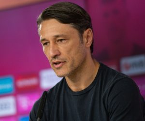 epa07773112 FC Bayern Munich head coach Niko Kovac attends a press conference for the presentation of Bayern's new player Ivan Perisic at Bayern Munich's headquarters in Saebener Strasse, Munich, Germany, 14 August 2019.  EPA/Daniel Kopatsch / POOL