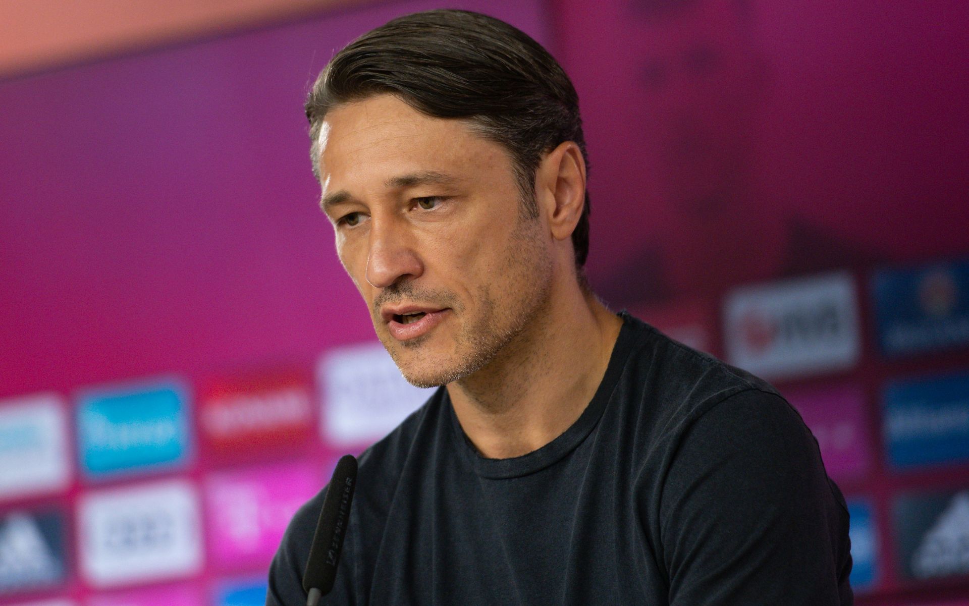 epa07773112 FC Bayern Munich head coach Niko Kovac attends a press conference for the presentation of Bayern's new player Ivan Perisic at Bayern Munich's headquarters in Saebener Strasse, Munich, Germany, 14 August 2019.  EPA/Daniel Kopatsch / POOL