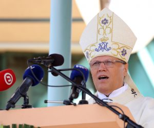 Aljma, 15.08.2019 - U svetitu Gospe od Utoèita u Aljmau na svetkovinu Velike Gospe sveèanu misu predvodio je æe ðakovaèko-osjeèki nadbiskup Ðuro Hraniæ. Na slici Ðuro Hraniæ.
foto HINA/ ds