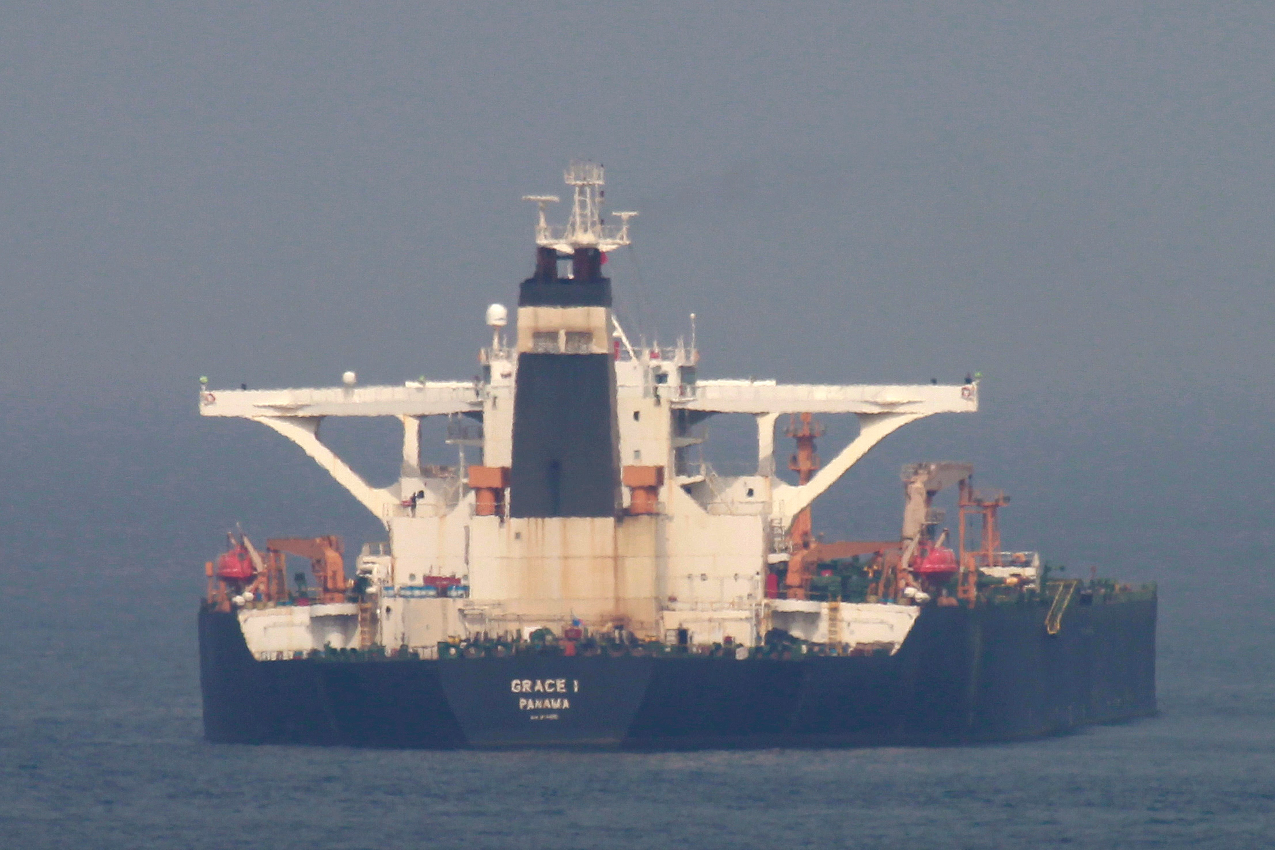epa07774483 (FILE) - The Iranian oil supertanker Grace 1 intercepted by British Royal Marines and Gibraltar's police in the Strait of Gibraltar, in Algeciras, Spain, 19 July 2019 (reissued 15 August 2019). According to reports, Gibraltar was to release the crew of the Grace 1 tanker which was held on the suspicion it was transporting crude oil to a refinery in Syria against EU sanctions. Meanwhile, the US has asked for detention of the supertanker.  EPA/A. CARRASCO RAGEL